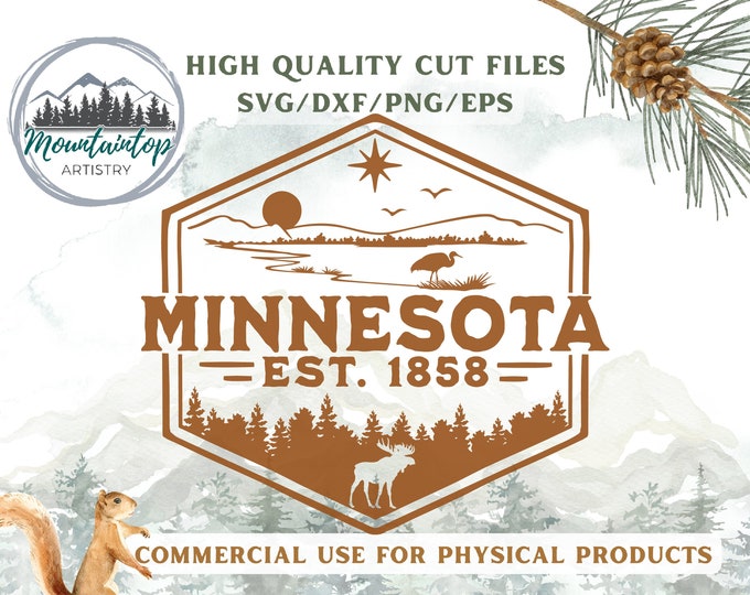 Minnesota Wall Art Moose Decor Minnesota State Gift Lake House Art Minnesota SVG Adventure Decal Hiking PNG Minnesota POD Designs Moose Gift