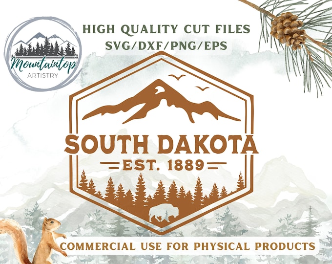 South Dakota SVG Mountain Gift Bison Wall Art Buffalo PNG South Dakota Decal Mountain Decor Adventure SVG Black Hills Art Bison Printable