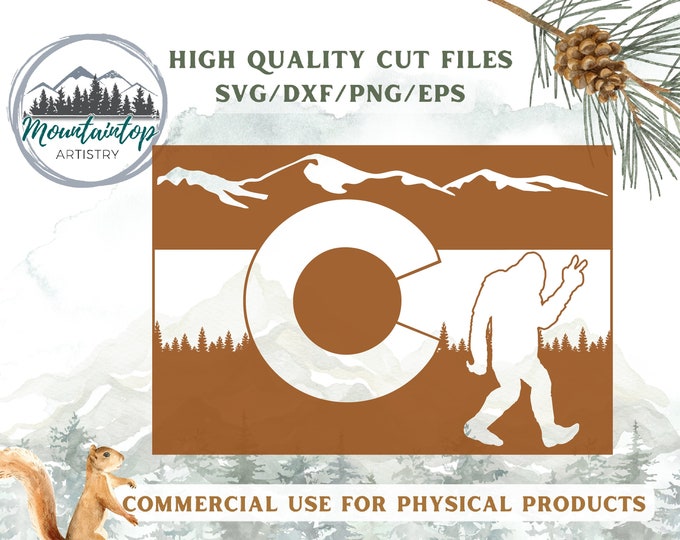 Colorado Flag Wall Art Colorado Rocky Mountains SVG Colorado Flag Sasquatch Wall Art Colorado Gift Bigfoot Decor Colorado POD Design Bigfoot