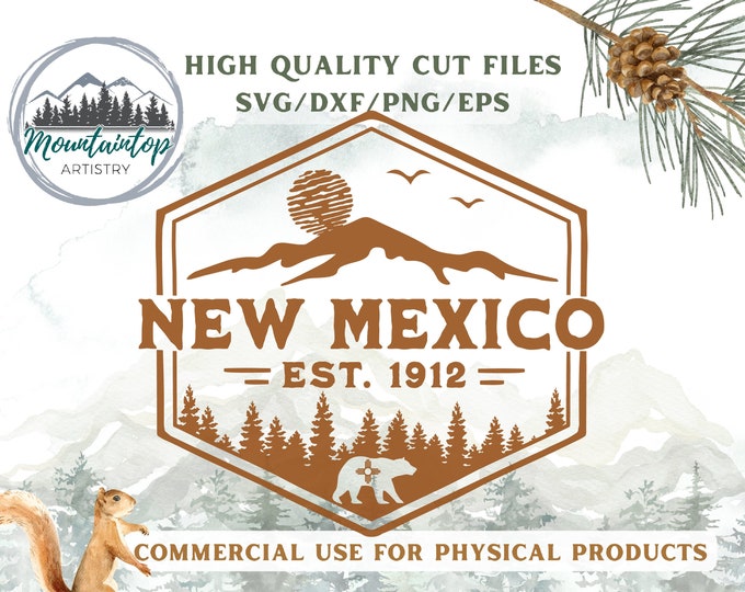 New Mexico Gift Adventure Wall Art New Mexico Shirt SVG New Mexico State Badge Adventure Decor Hiking PNG Black Bear Wall Art Mountain Gift