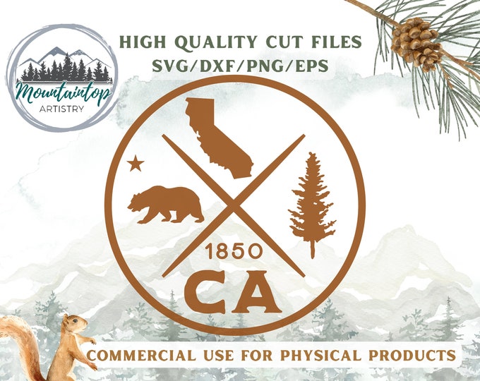 California Gifts Grizzly Bear SVG California Wall Art Bear PNG California Shirt Decal Adventure Decor Wildlife Badge California Gift Hikers