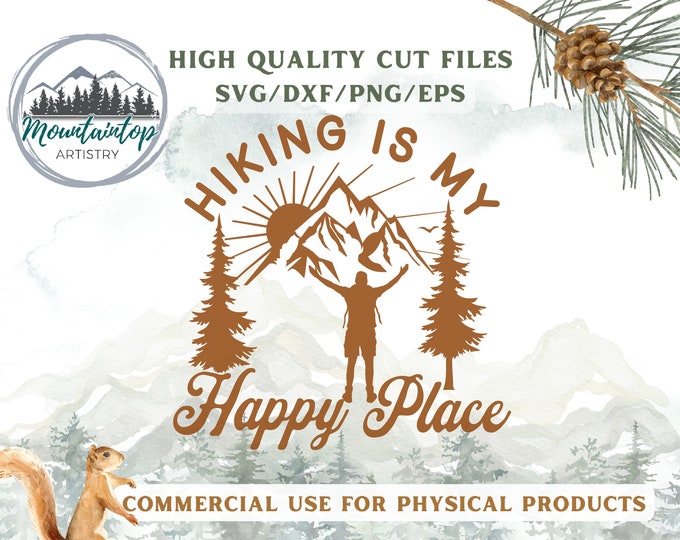 Hiking Is My Happy Place SVG, Gifts For Hikers, Hiking SVG, Hike More Worry Less, Mountains SVG