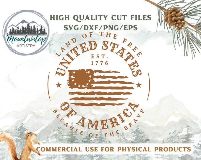 Betsy Ross Distressed Flag, Land of the Free SVG, Distressed American Flag SVG, Land Of The Free Because Of The Brave