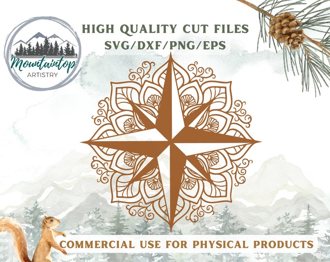 Mandala Compass Rose SVG, Nautical Compass, Compass Rose Mandala Wall Art Decal, Mandala Laser Engraving DXF Cut File