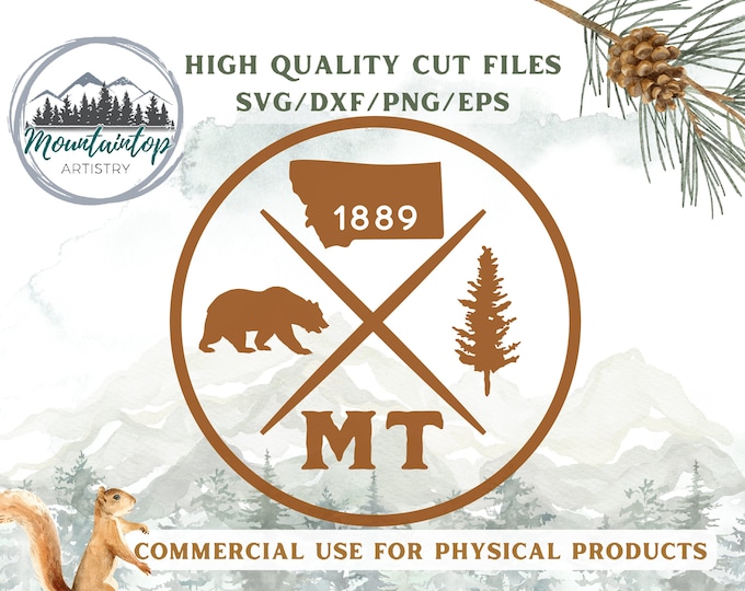 Montana Wall Art Bear Printable Gift Montana State SVG Log Cabin Decor Woodland Decal Forest Art Boho Wild West Cut File Montana POD Designs