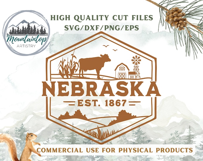 Nebraska Shirt SVG Farmer Decal Nebraska Wall Art Farm Decor Nebraska Gift Cow PNG Corn Husker Decal Farm Life Decor Cornhusker Gift Farmer