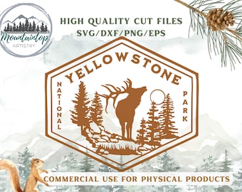 Yellowstone National Park SVG Yellowstone Gift National Park Badge Yellowstone Shirt PNG Elk Decor Wyoming Gift Yellowstone POD Designs Elk