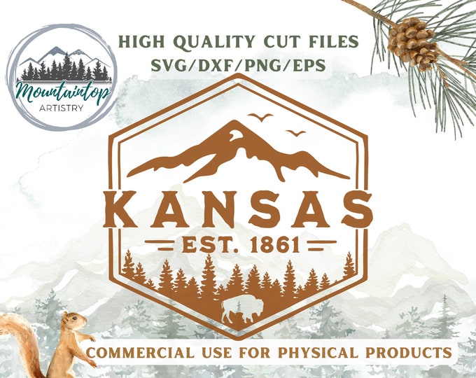 Kansas Wall Art Mountain Decor Kansas Gift Bison Shirt PNG Kansas Gift For Hikers Decal Kansas Printable SVG Bison Sublimation Design Kansas