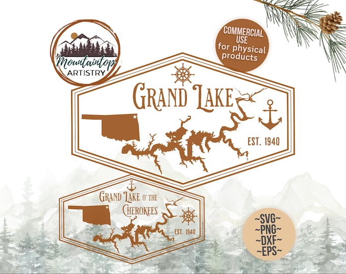 Grand Lake Oklahoma Shirt PNG Oklahoma Lake Housewarming Gifts Lake Hat Badge Designs Oklahoma Sublimation POD Designs Grand Lake Map SVG