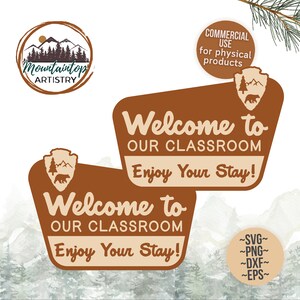 Benvenuti nella nostra aula, cartello del parco nazionale, arredamento per la classe, buon soggiorno, cartello nel bosco, arte da parete, cartello della foresta, cartello di benvenuto