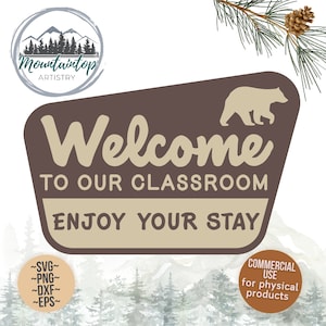 Bienvenido a nuestro signo de clase Parque Nacional Tema Clase Decoración Woodland Wall Art Bienvenido a la clase Signo imprimible Decoración del bosque Regalos para maestros