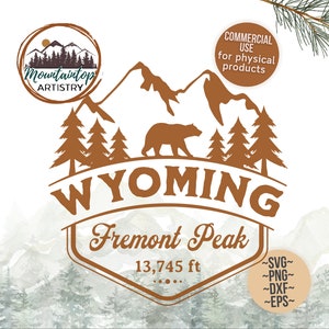 Fremont Peak Wyoming Camicia Regalo per escursionismo Wind River Range Escursione CDT Badge Arte della parete di montagna Orso nero Decor I venti PNG Regali per escursionisti Montagna