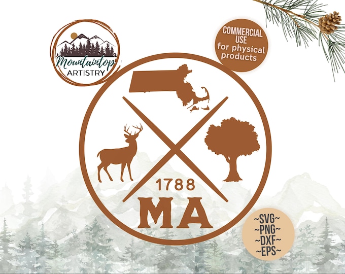 Massachusetts Shirt PNG Deer SVG Massachusetts Housewarming Gifts White Tail Decor Boston Wall Art Massachusetts POD Designs White Tail Deer