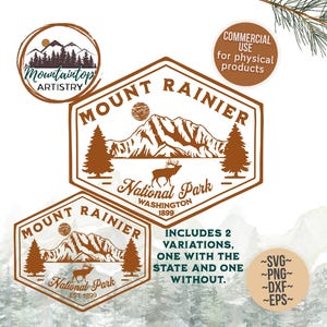 Mount Rainier Nationalpark Wand Kunst Washington Geschenk Elch Dekor Mount Rainier PNG Washington State Kunst PNW Abziehbild Geschenk für Wanderer Dekor Camper