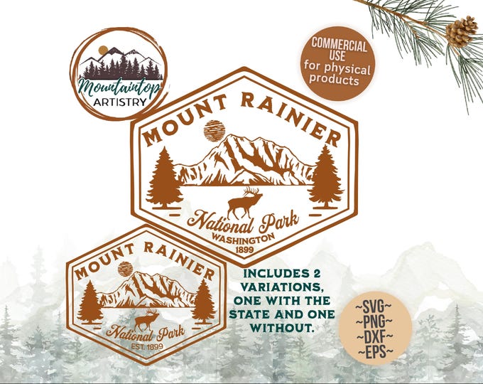 Mount Rainier National Park Wall Art Washington Gift Elk Decor Mount Rainier PNG Washington State Art PNW Decal Gift For Hikers Decor Camper