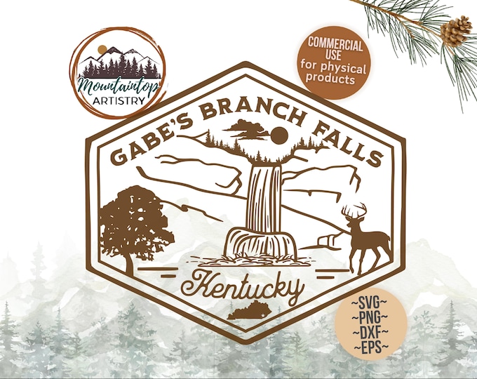 Gabe's Branch Falls Kentucky Housewarming Gift Kentucky Hat Badge SVG Design Kentucky Sublimation PNG Kentucky POD Designs Outdoorsy Prints