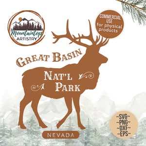 Cadeau du parc national du Grand Bassin Cadeau d’art mural d’élan du Nevada pour les randonneurs Chemise du parc national du Grand Bassin PNG Elk Sublimation Grand Bassin SVG Elk