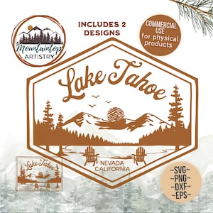 Art mural Lake Tahoe Décoration de lac Cadeau de l'État de Californie Art maison du lac Nevada SVG Sticker aventure Randonnée PNG Conceptions Lake Tahoe POD Cadeaux de lac