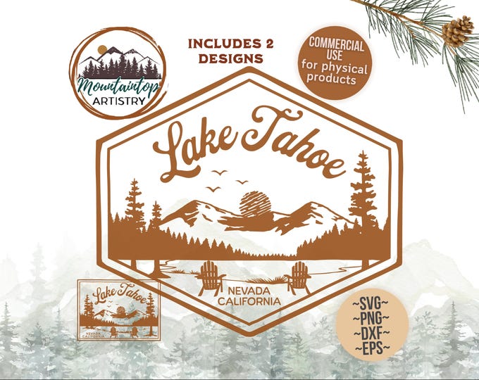 Lake Tahoe Wall Art Lake Decor California State Gift Lake House Art Nevada SVG Adventure Decal Hiking PNG Lake Tahoe POD Designs Lake Gifts