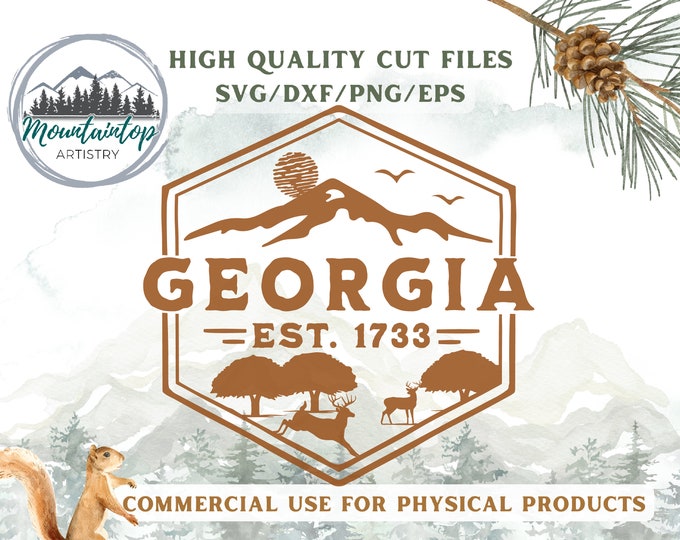 Georgia Shirt PNG Whitetail Deer Wall Art Georgia Hat Patch Gift For Hikers Deer Decor Georgia Keepsake Mountain Decal Georgia POD Designs