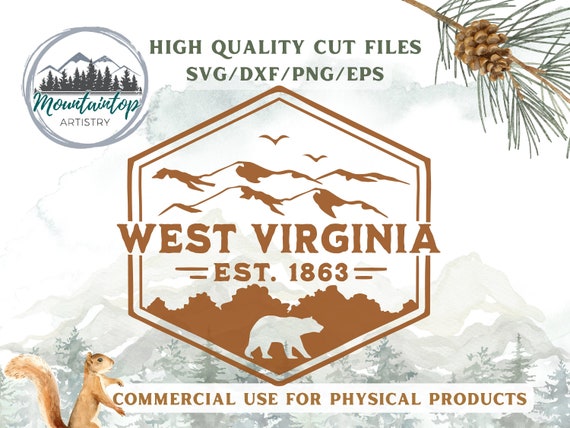 West Virginia SVG Appalachian Mountain Wall Art West Virginia Shirt PNG Virginia Decal Adventure Print West Virginia POD Designs Black Bear