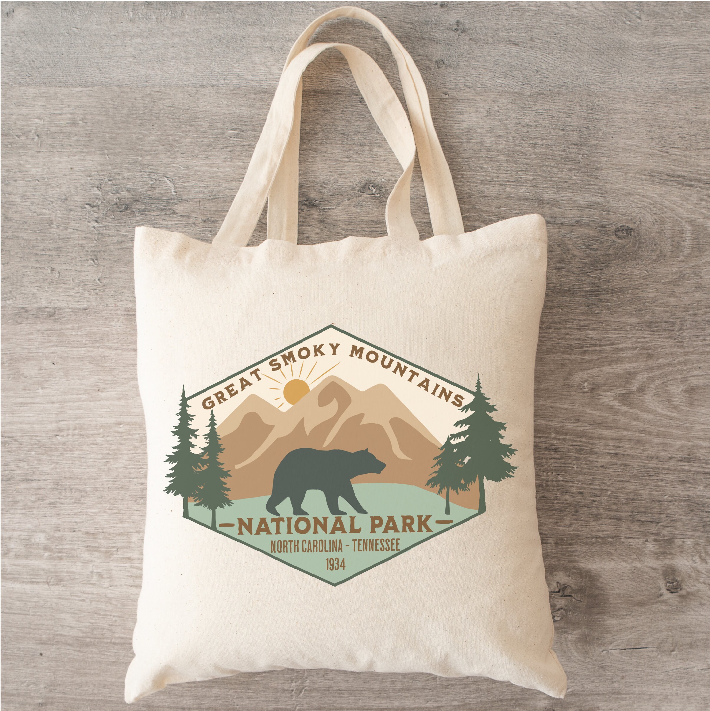 POFULL Retro Badebeutel Great Smoky Mountains – Mit Schwarzer Bär Design, 23,4x17,3 Cm