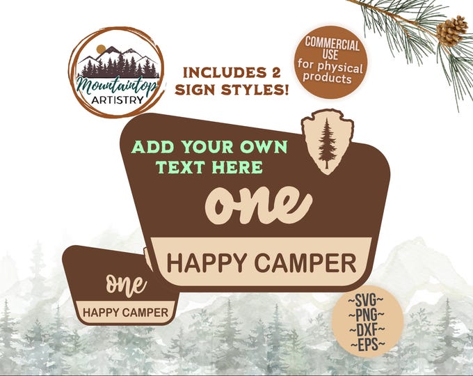 One Happy Camper Sign Customizable National Park Woodland Decor Forest Birthday Adventure Decor Happy Camper Editable Gift Camping Birthday