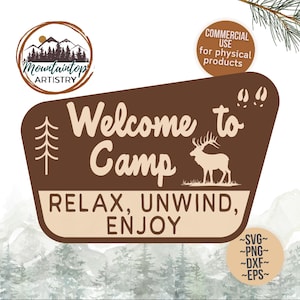 Willkommen im Lager Schild für Jäger Geschenk Elk Wandkunst Jagdlager Dekor Berg Thema Elch Lagerschild Willkommen im Lager Wald Wandkunst Wandern