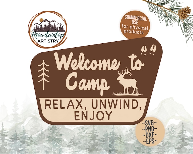 Welcome To Camp Sign For Hunters Gift Elk Wall Art Hunting Camp Decor Mountain Theme Elk Camp Sign Welcome To Camp Forest Wall Art Hiking
