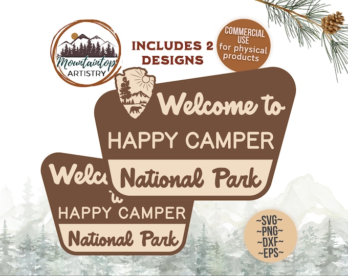 Happy Camper National Park Signs Woodland Wall Art Nature Themed Baby Shower Camping Birthday Party Forest Classroom Decor National Park SVG