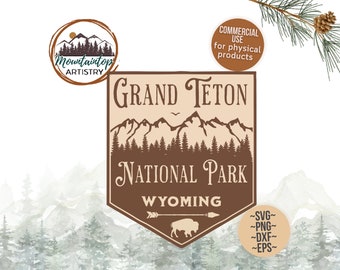 Grand Teton National Park Gift Wyoming Wall Art Grand Teton Shirt PNG Bison Decor Wyoming SVG Mountain Patch Grand Teton National Park Gifts