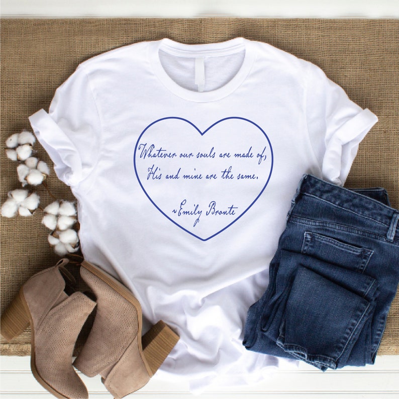 Example of the Our Souls by Emily Bronte heart design on clothing.