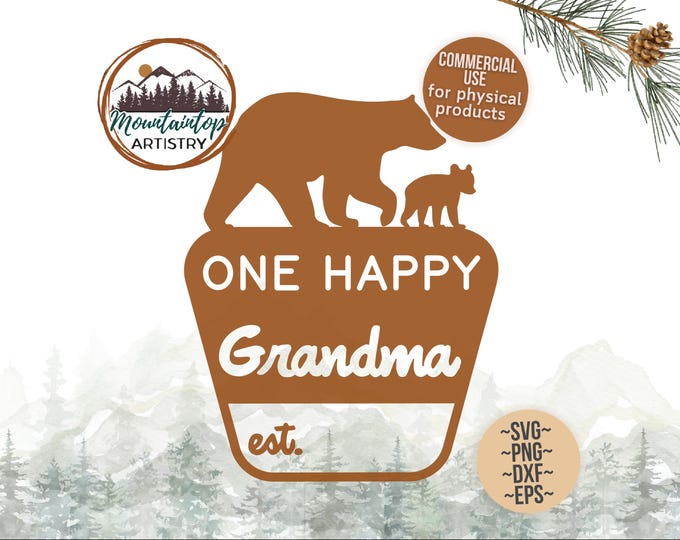 One Happy Grandma Shirt PNG First Birthday Camping Decor Bear Baby Shower Gift National Park Nursery One Happy Camper Shirt SVG Grandma Gift