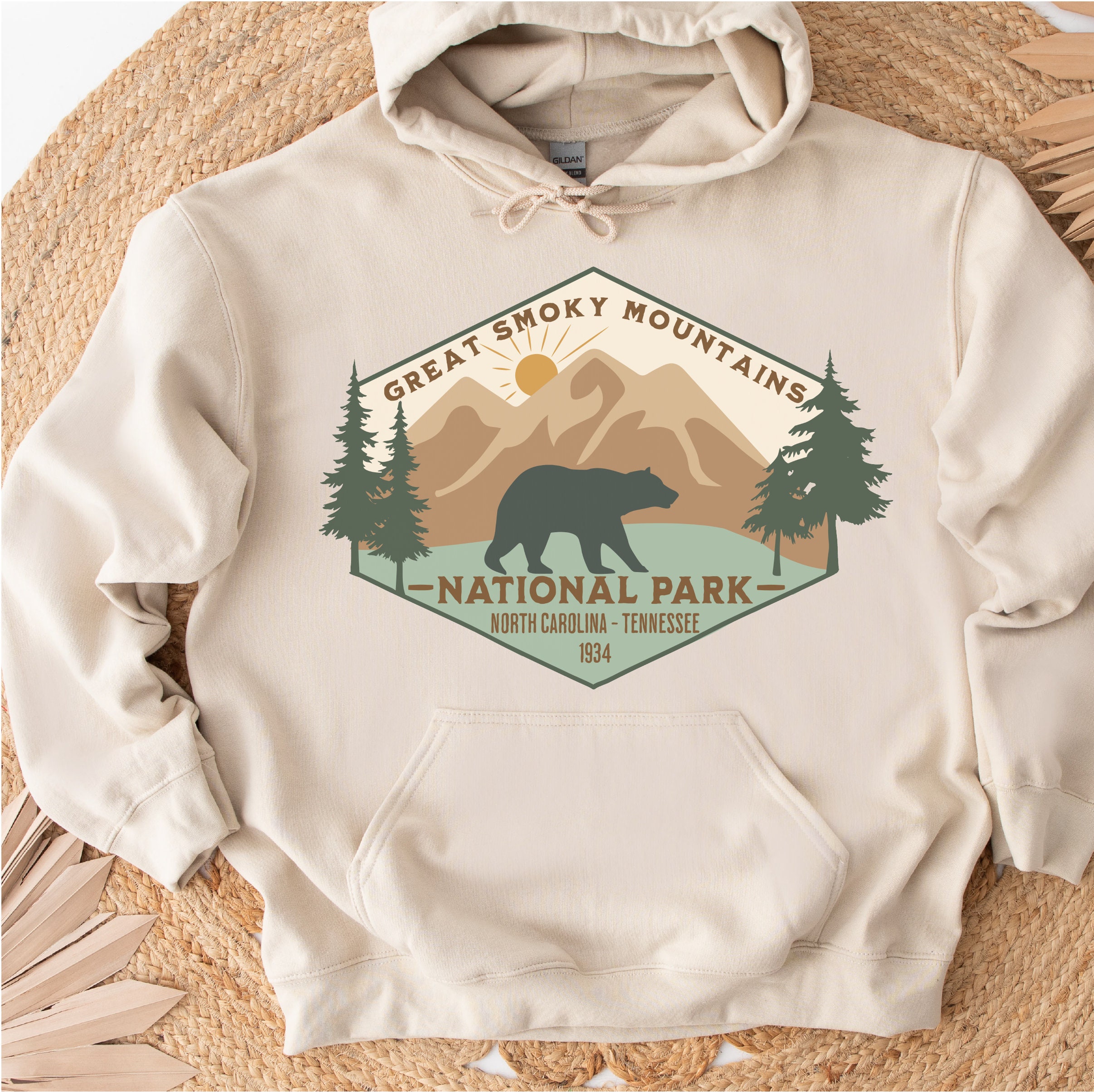 POFULL Retro Badebeutel Great Smoky Mountains – Mit Schwarzer Bär Design, 23,4x17,3 Cm