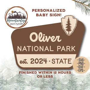 Letrero de parque nacional personalizado, diseño de arte de pared, letrero personalizado hecho a pedido, decoración para guardería de bebé, letrero de parque nacional personalizado, bosque