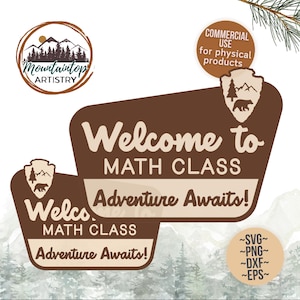 Panneau Bienvenue dans la classe de mathématiques Décoration de camping Panneau de classe à thème Parc national Panneau de bienvenue pour le cours de mathématiques Cadeau pour les enseignants Salle de classe de la forêt