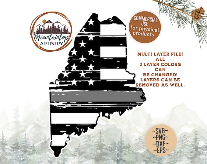 Maine Flag Design Distressed American Flag SVG Maine Wall Art Americana Flag Gift For Firefighters Maine State Gift For Police PNG Maine Mug