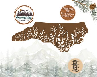 North Carolina Wall Art Wildflowers North Carolina Gift Wildflower Decor North Carolina Shirt PNG Appalachian Mountains Decal Adventure SVG