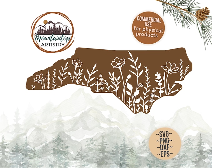 North Carolina Wall Art Wildflowers North Carolina Gift Wildflower Decor North Carolina Shirt PNG Appalachian Mountains Decal Adventure SVG