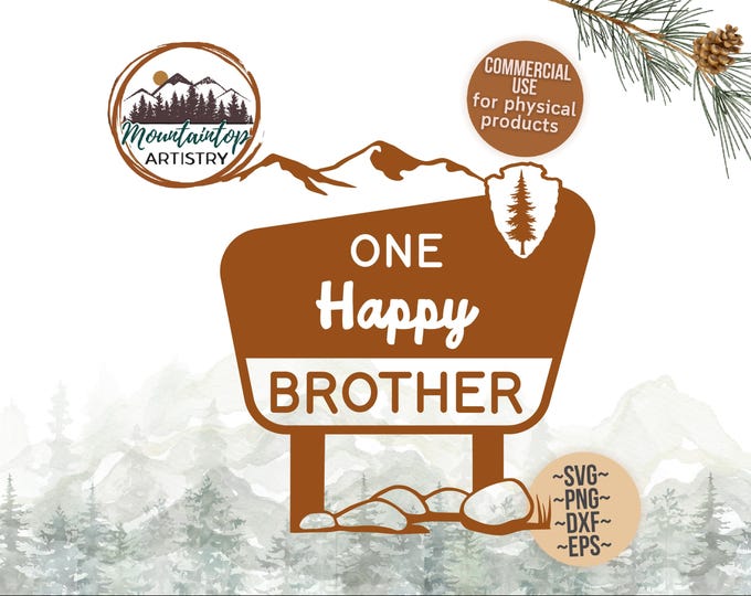 One Happy Brother Sign National Park Camping Birthday Decor Woodland Baby Shower First Birthday Decor Big Brother Gift One Happy Camper Sign