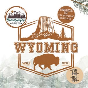 Camiseta de la Torre del Diablo PNG Regalos de Wyoming Arte de pared de bisonte Wyoming SVG Regalo de Black Hills para excursionistas Diseños POD de Wyoming Decoración de búfalo Camiseta de montaña