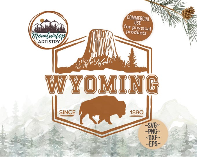 Devils Tower Shirt PNG Wyoming Gifts Bison Wall Art Wyoming SVG Black Hills Gift For Hikers Wyoming POD Designs Buffalo Decor Mountain Shirt