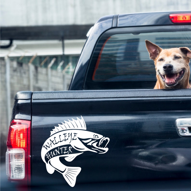 Example of the walleye hunter design as a vinyl decal for vehicles and boats.