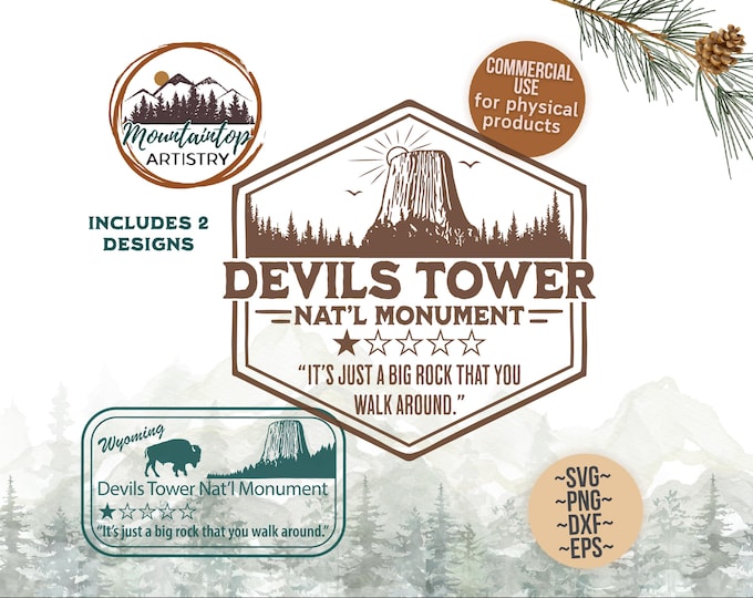 Devils Tower Shirt PNG Funny 1 Star Review Gifts Bison Wall Art Wyoming SVG Black Hills Gift For Hikers Wyoming POD Designs Buffalo Decor