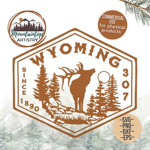 Cadeaux Wyoming wapiti Art mural montagne Elk Decor chemise du Wyoming PNG cadeau Elk Hunter Wyoming SVG activités de plein air POD conceptions Wyoming souvenir montagnes
