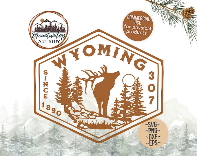 Wyoming Elk Gifts Mountain Wall Art Elk Decor Wyoming Shirt PNG Elk Hunter Gift Wyoming SVG Outdoorsy POD designs Wyoming Keepsake Mountains