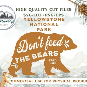Parc national de Yellowstone, cadeau grizzly SVG, art mural parc national, ours brun, cadeau de Yellowstone, décoration de cabane en rondins SVG parc national