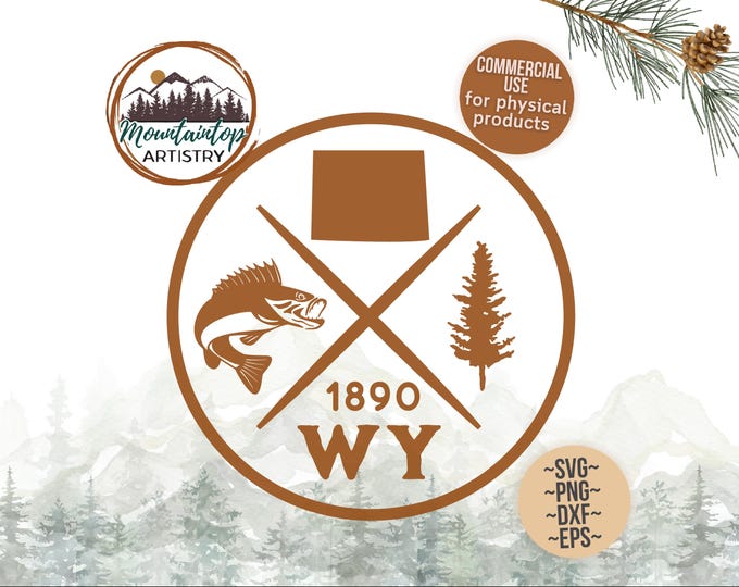 Wyoming Gift Walleye Decal SVG Wyoming Wall Art Walleye Fishing Shirt PNG Wyoming State SVG Western Gift Fishing Decor Lake House Wall Art