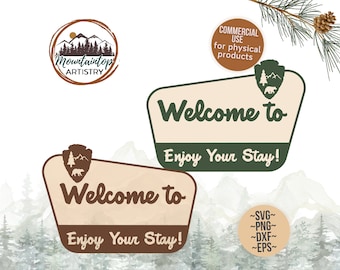 Welcome National Park Sign Housewarming Gift Enjoy Your Stay Sign Customizable Woodland Wall Art National Park Decor Camping Gift Vacation