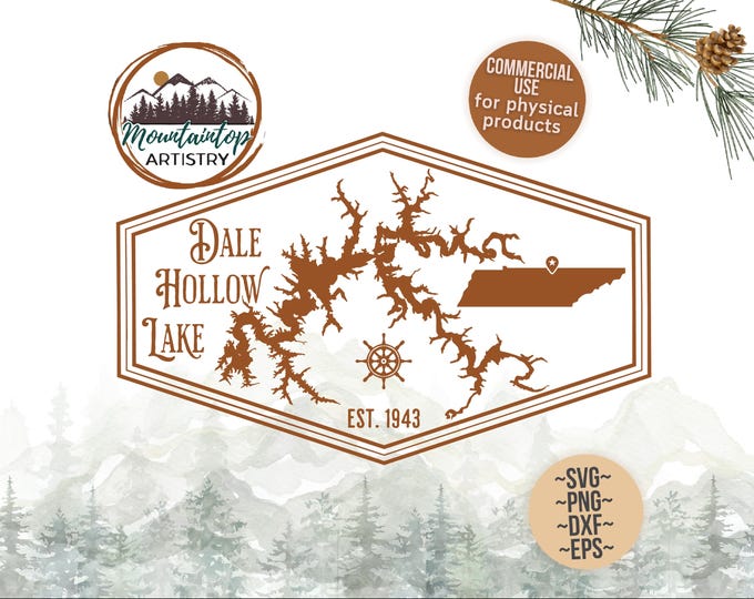 Dale Hollow Lake SVG Tennessee Lake House Decor Dale Hollow Lake Shirt PNG Lake Wall Art Printable Lake Map Dale Hollow Gift Tennessee Shirt